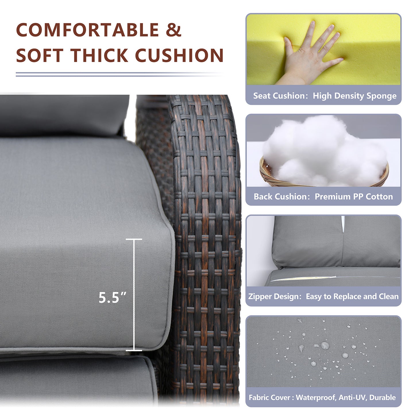 Outdoor Recliner Chair; Automatic Adjustable Wicker Lounge Recliner Chair with 5.12'' Thicken Cushion