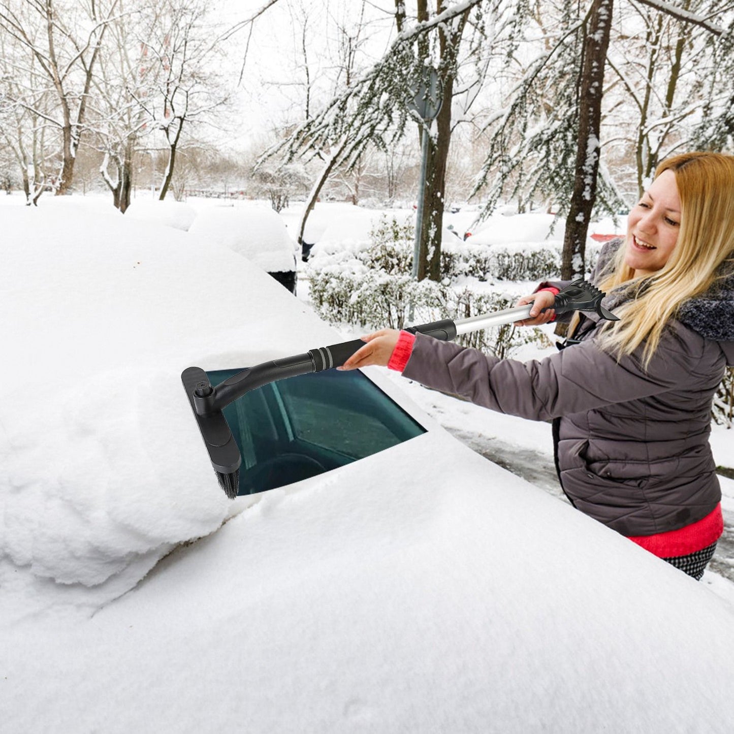 3 In 1 Windshield Ice Scraper Extendable Car Snow Removal Tool