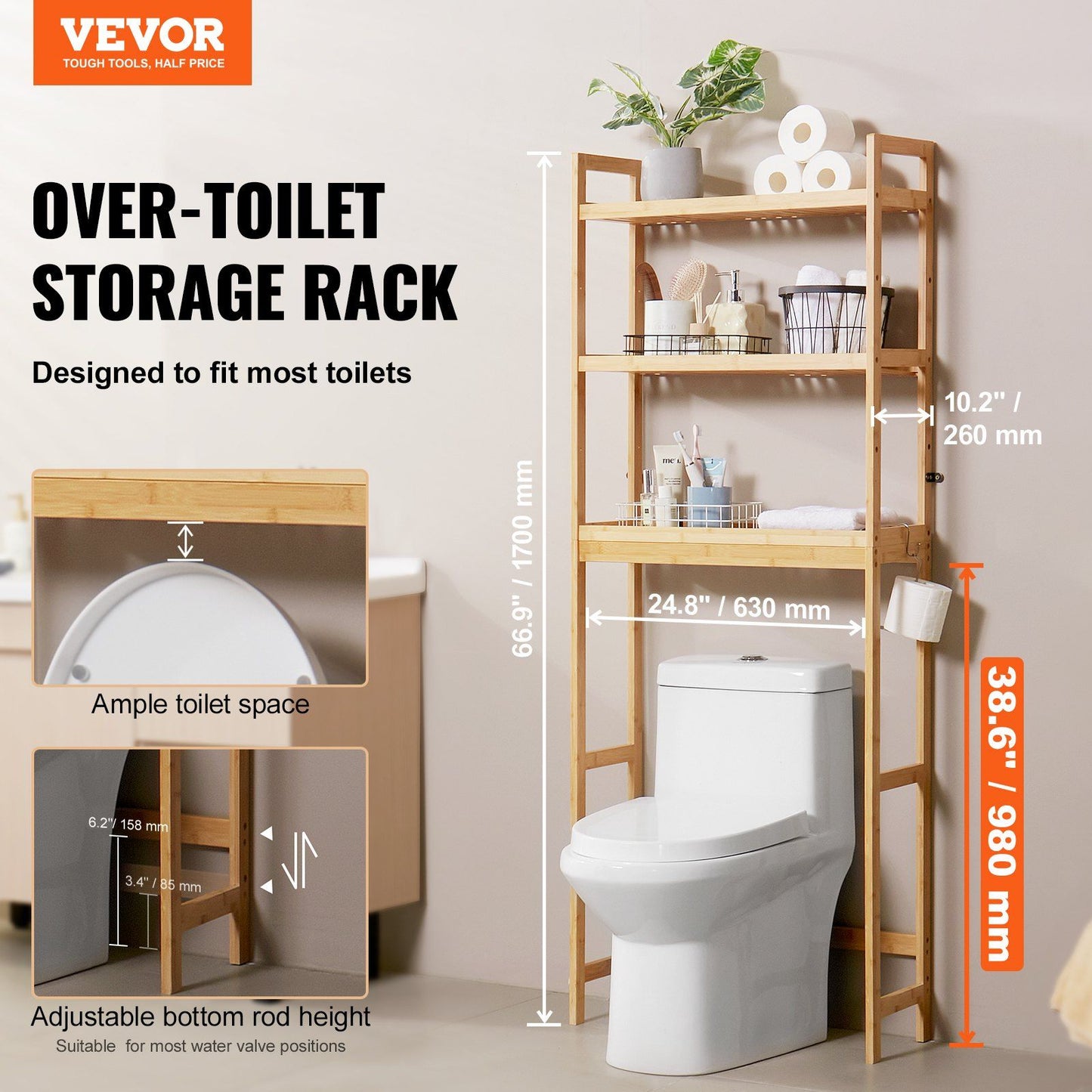 Over the Toilet Storage 3-Tier Bathroom Shelf Rack Space Saver Organizer