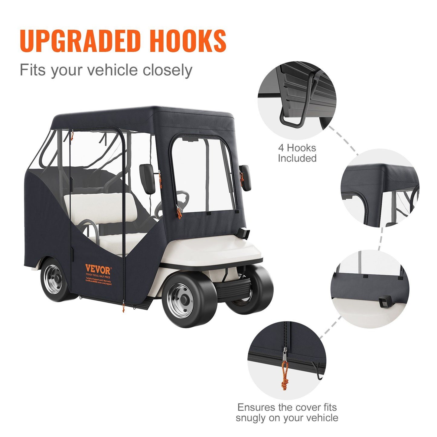 Golf Cart Enclosure, 600D Polyester Driving Enclosure with 4-Sided Transparent Windows