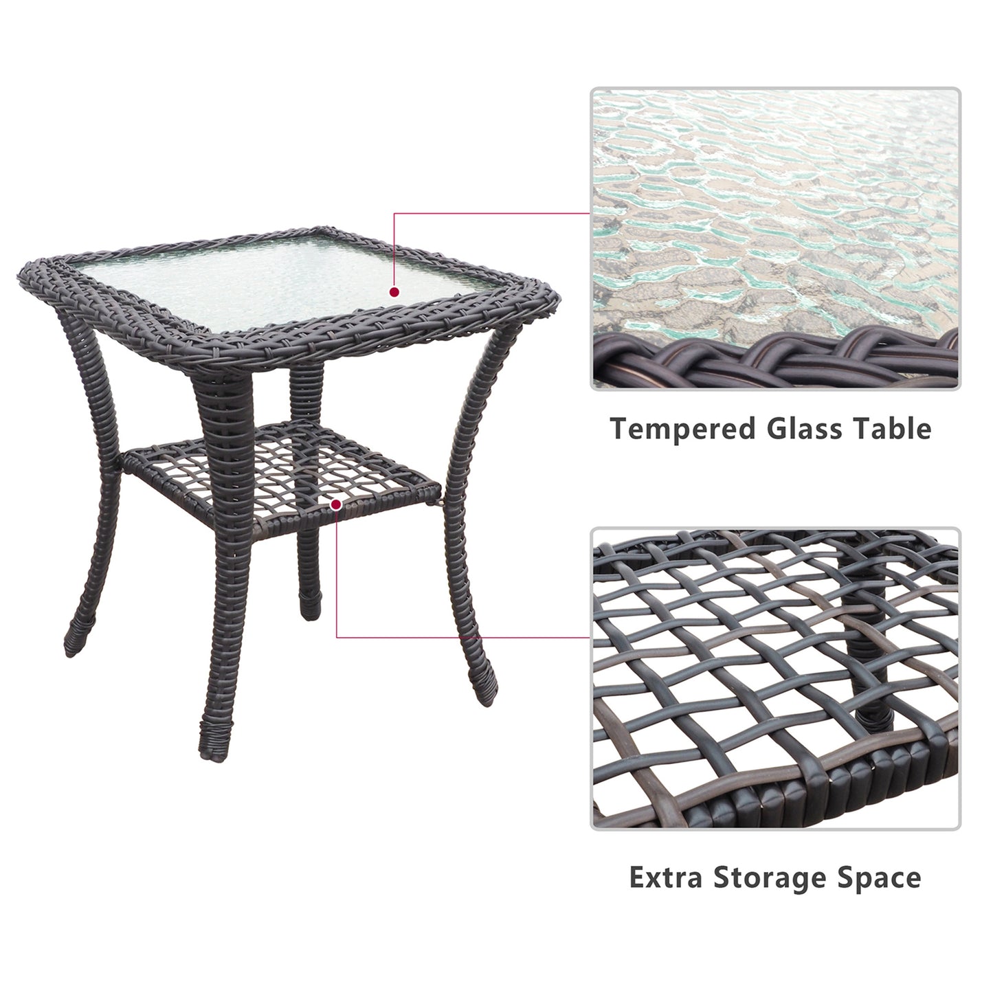 360-Degree Patio Wicker Swivel Rocker Chairs Set;  Outdoor Rattan Rocking Bistro Sets with Cushions and Table; Dark Brown