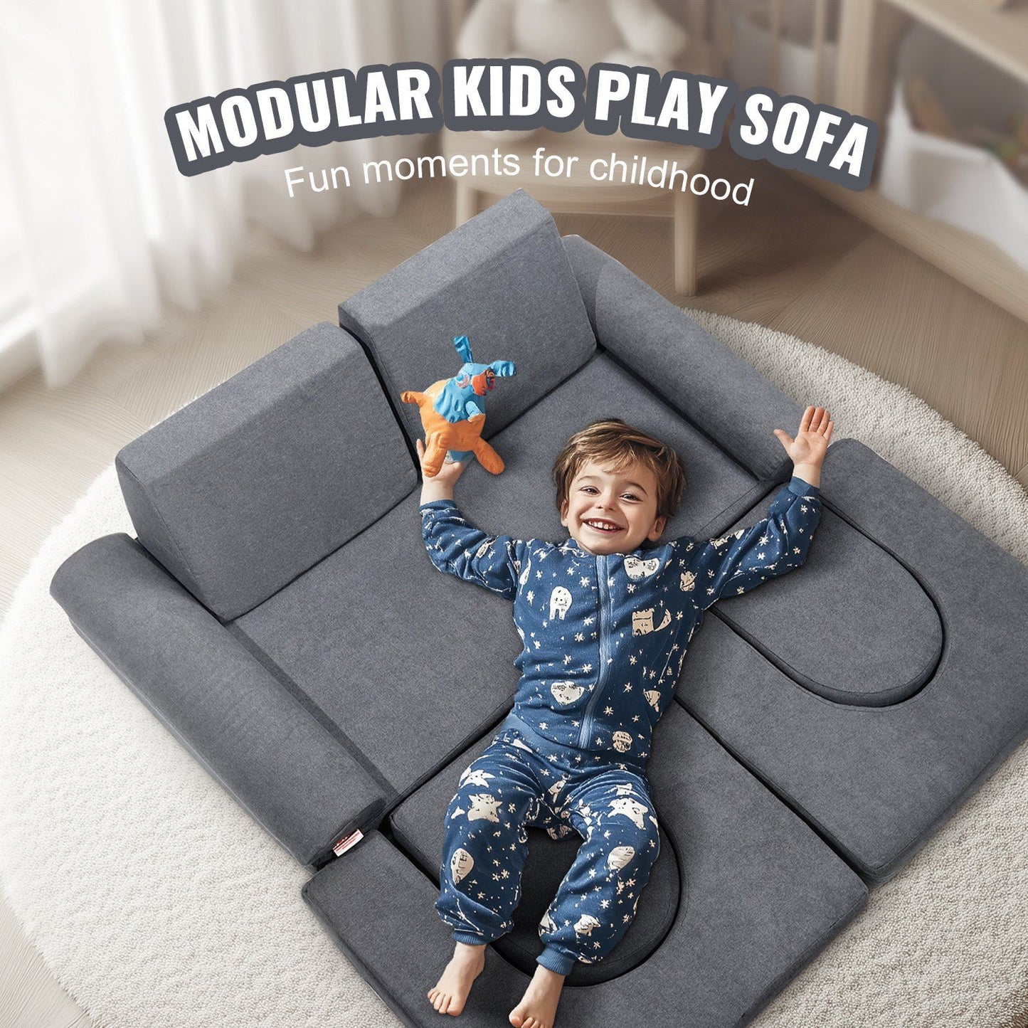 Kids Couch, 10Pcs Modular Kids Play Couch, Toddler Couch Sofa Bed