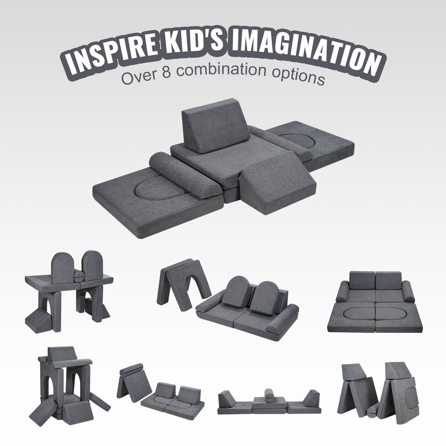 Kids Couch, 10Pcs Modular Kids Play Couch, Toddler Couch Sofa Bed