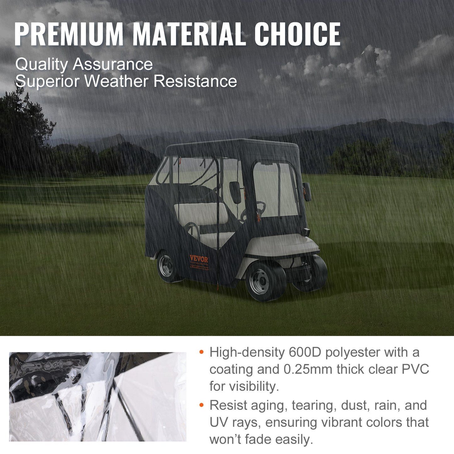 Golf Cart Enclosure, 600D Polyester Driving Enclosure with 4-Sided Transparent Windows