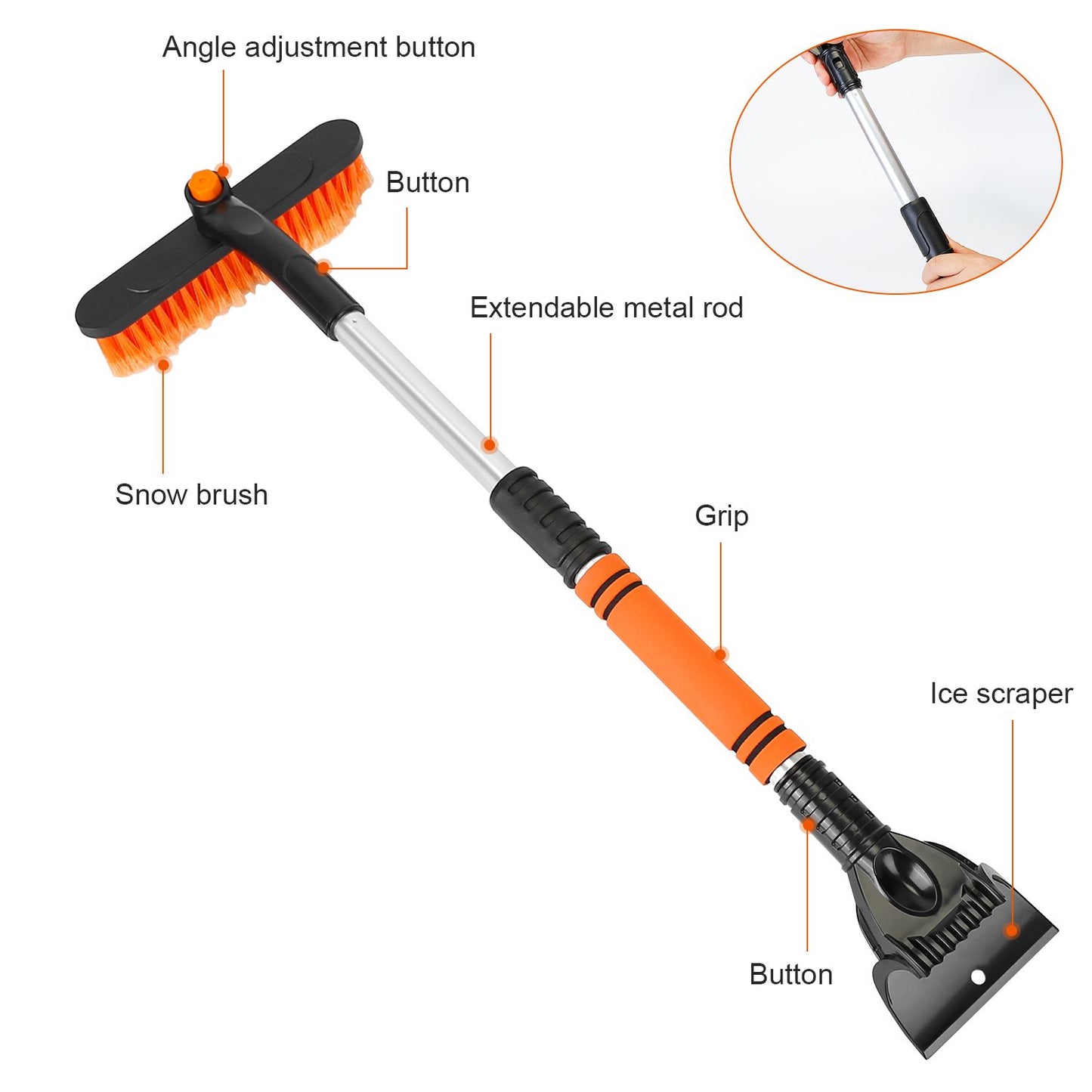 3 In 1 Windshield Ice Scraper Extendable Car Snow Removal Tool