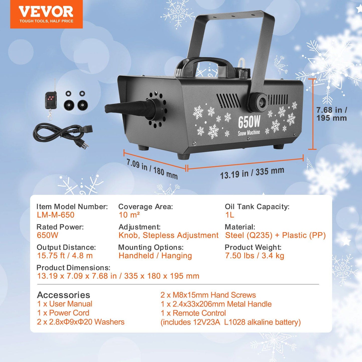 Snow Machine 650W Handheld Hanging Snow Making Machine for Holidays