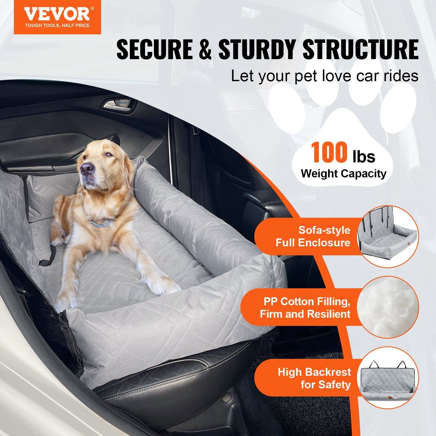 Dog Booster Car Seat Pet Car Seat for Medium Large Dog up to 100 lbs Gray
