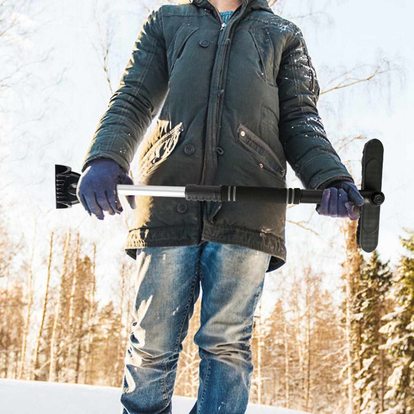 3 In 1 Windshield Ice Scraper Extendable Car Snow Removal Tool
