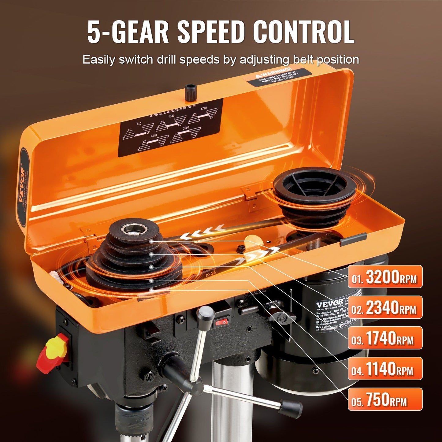 8 in Benchtop Drill Press Tabletop Drilling Machine 750-3200RPM Adjustable