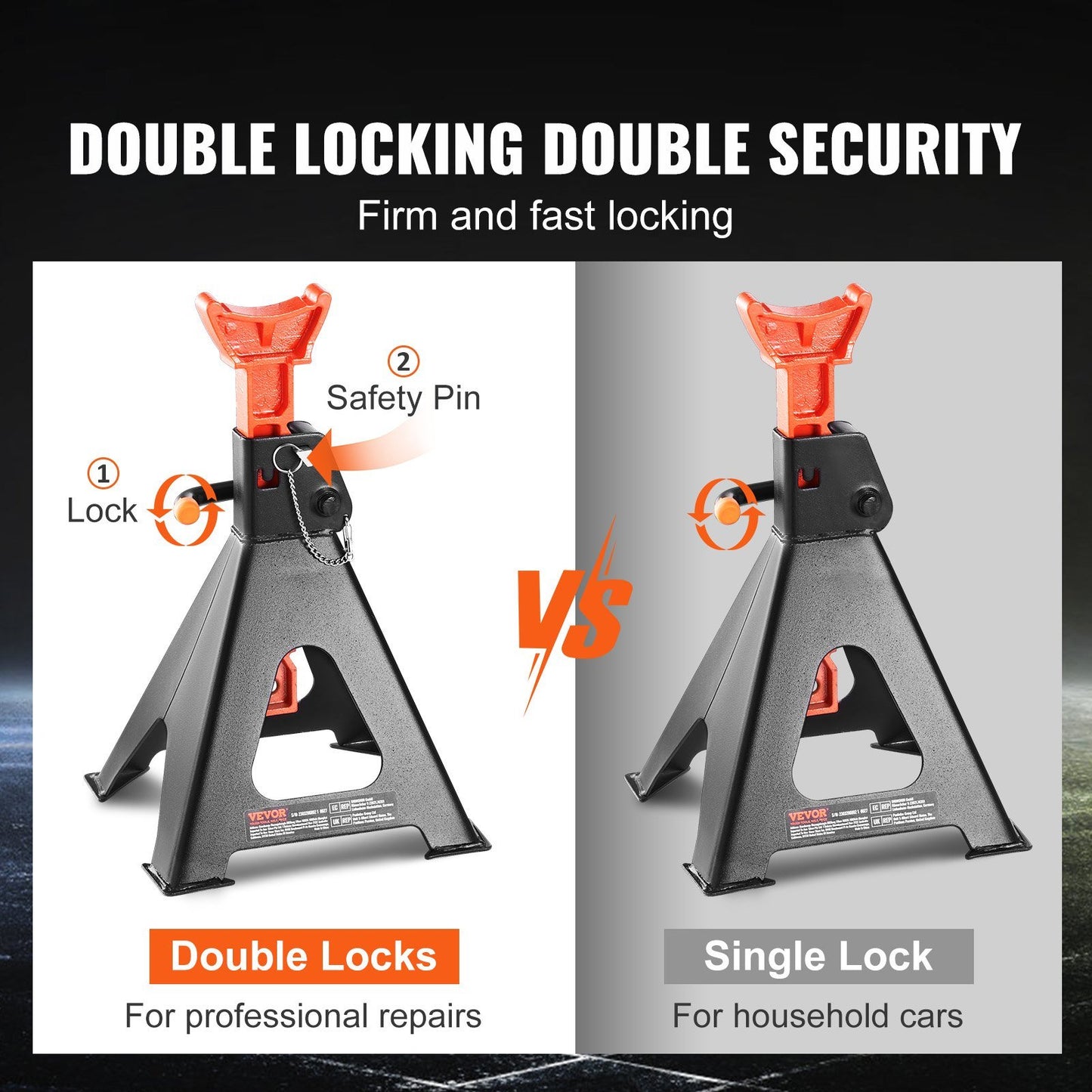Jack Stands, 6 Ton (13,000 lbs) Capacity Car Jack Stands Double Locking