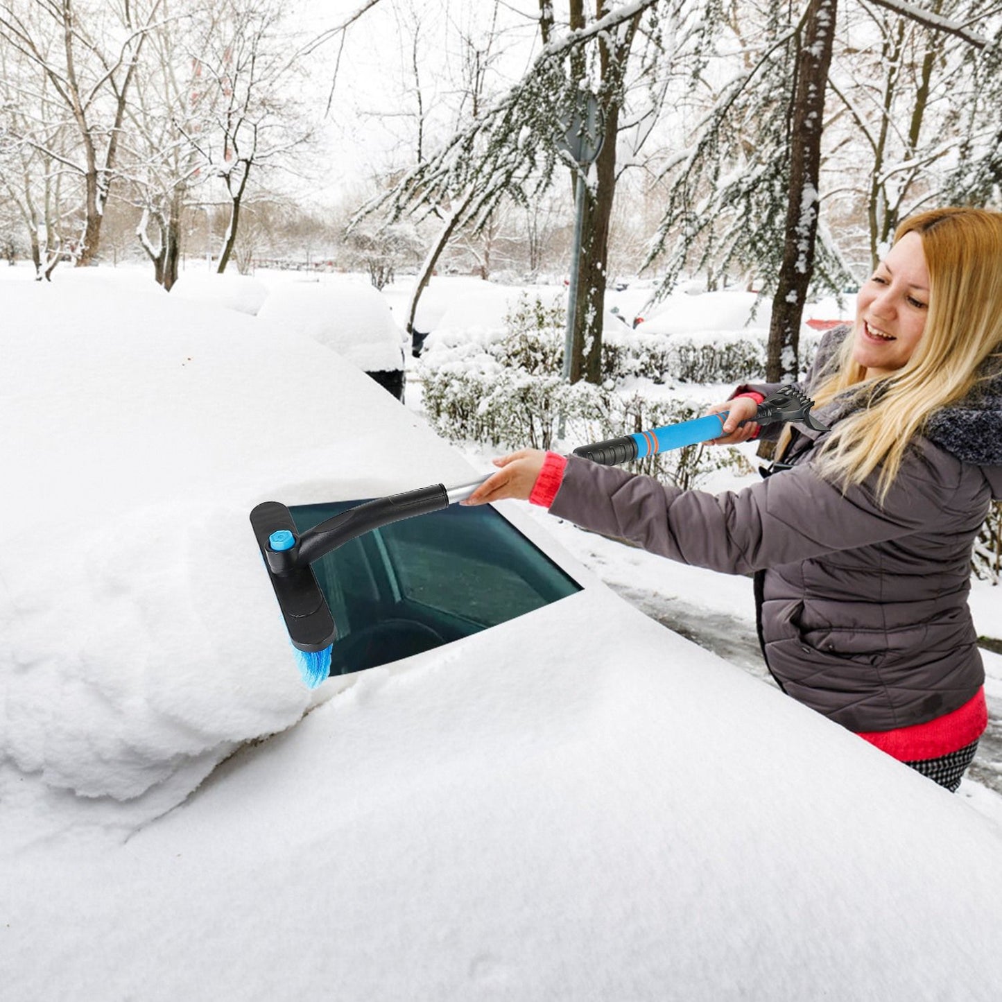 3 In 1 Windshield Ice Scraper Extendable Car Snow Removal Tool