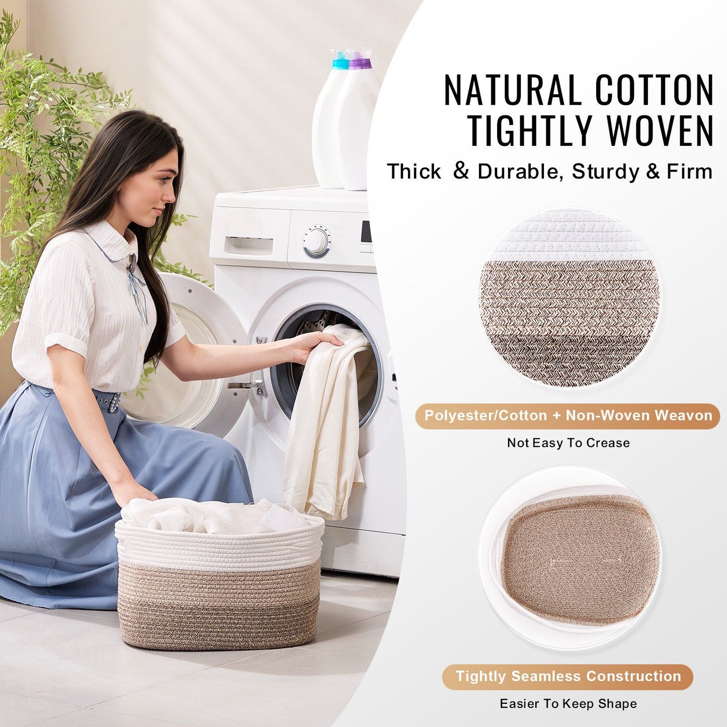 Cotton Rope Basket 3 Packs 22L Woven Storage Basket for Organizing
