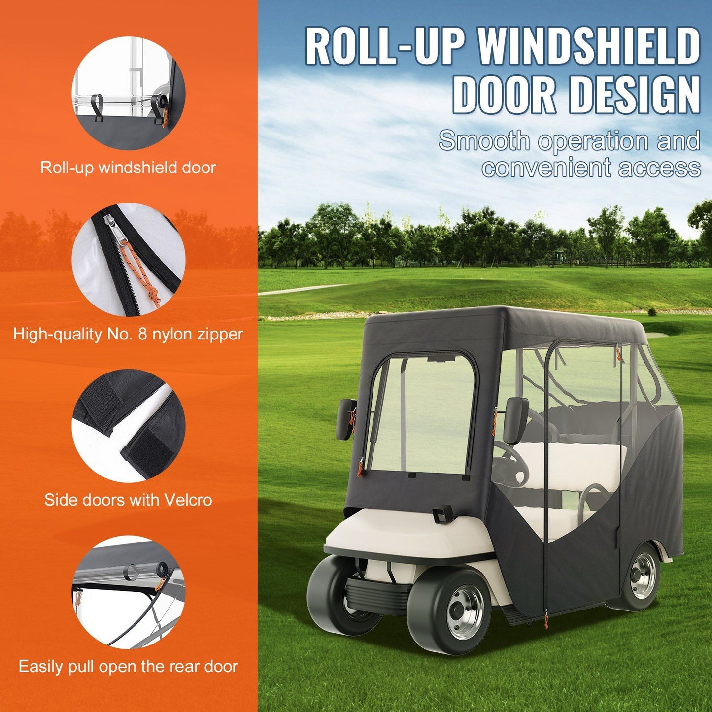Golf Cart Enclosure, 600D Polyester Driving Enclosure with 4-Sided Transparent Windows