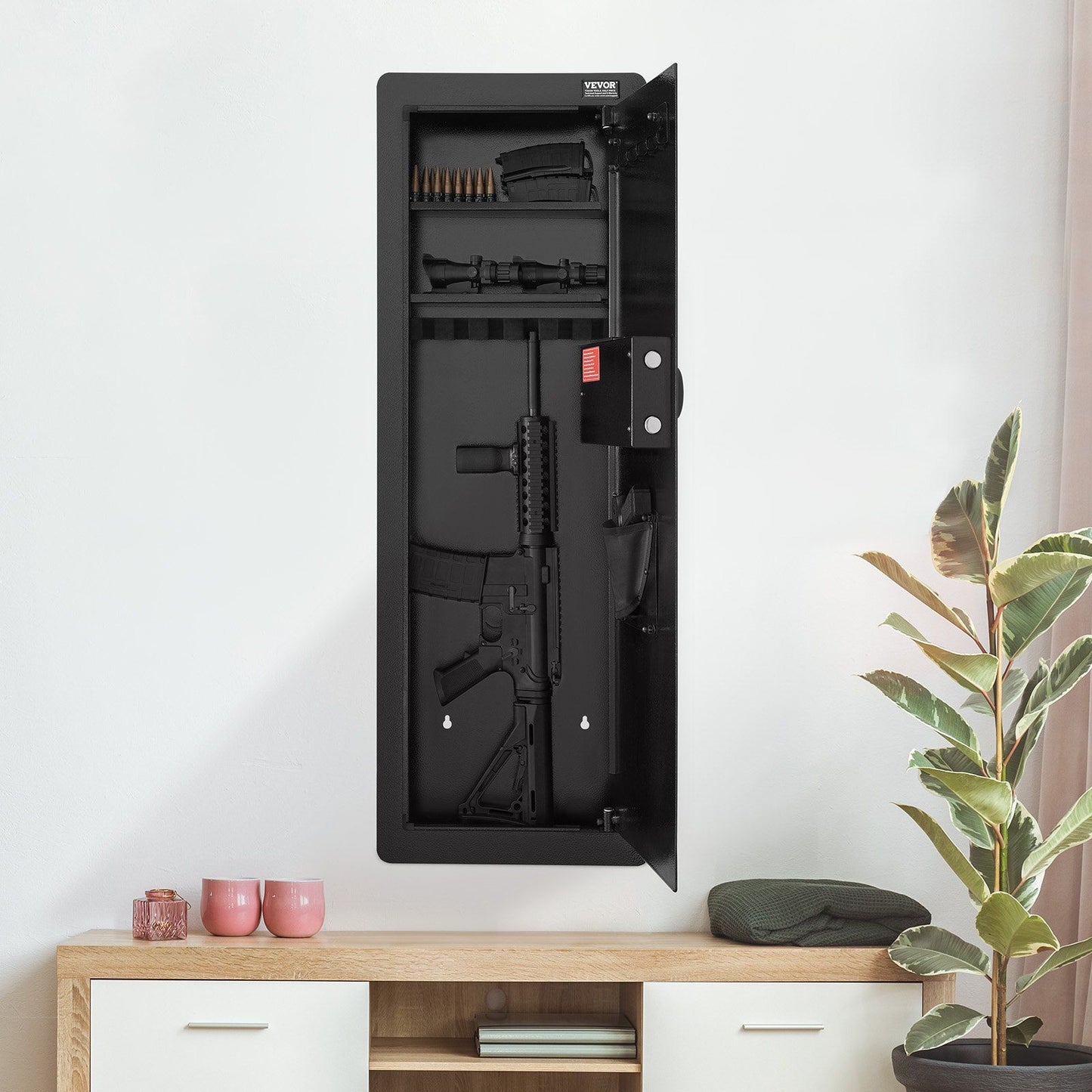 42.91" Tall Wall Gun Safe 4-Tier Hidden Gun Safe with Keypad & Fingerprint