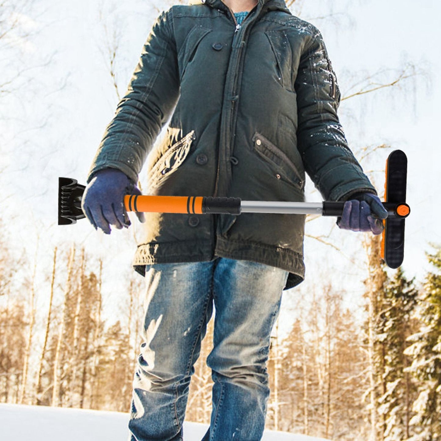 3 In 1 Windshield Ice Scraper Extendable Car Snow Removal Tool