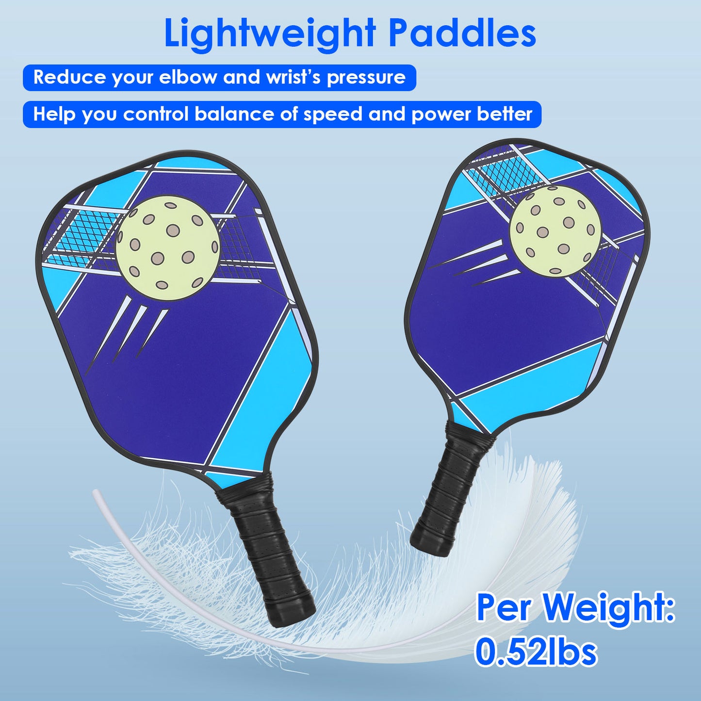 Pickleball Set 2 Fiberglass Paddles 4 Outdoor Indoor Balls Portable Carry Bag 2 Cooling Towel Lightweight Ergonomic Grip