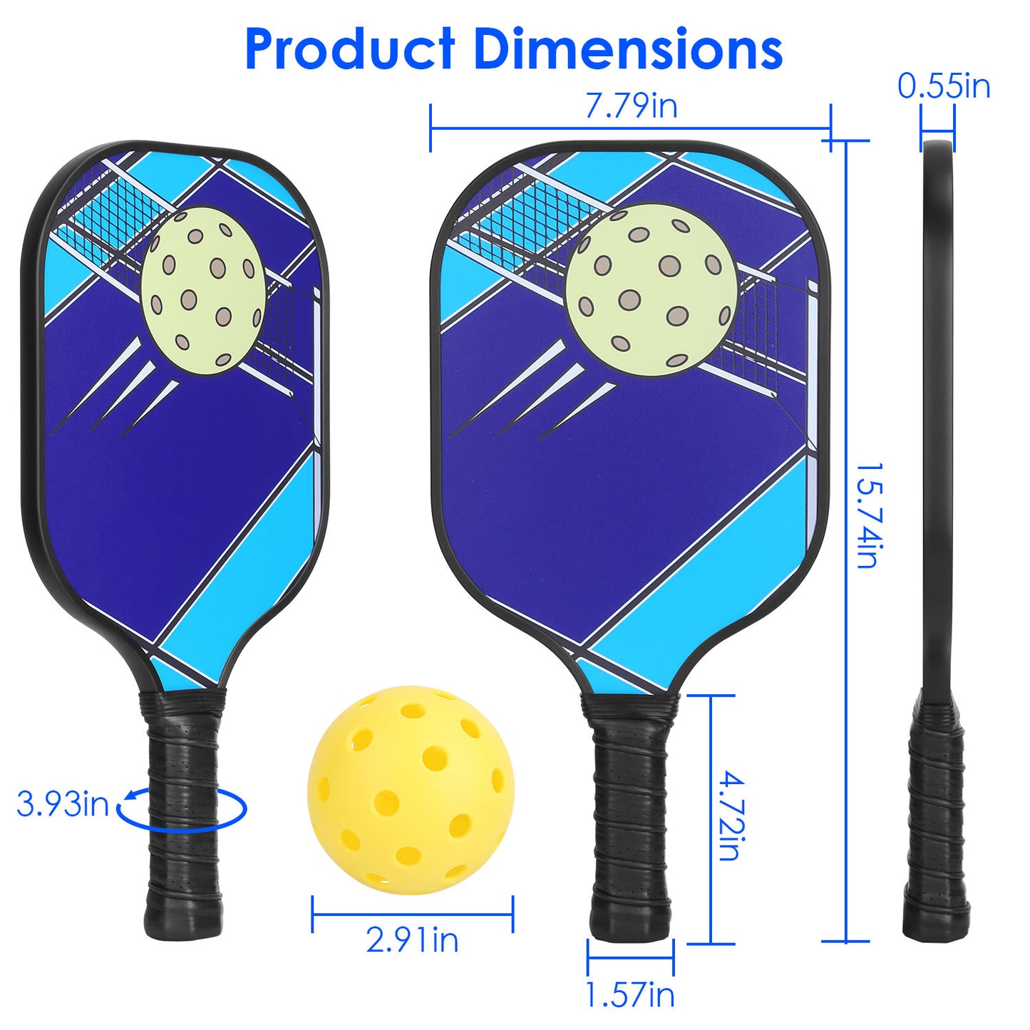 Pickleball Set 2 Fiberglass Paddles 4 Outdoor Indoor Balls Portable Carry Bag 2 Cooling Towel Lightweight Ergonomic Grip