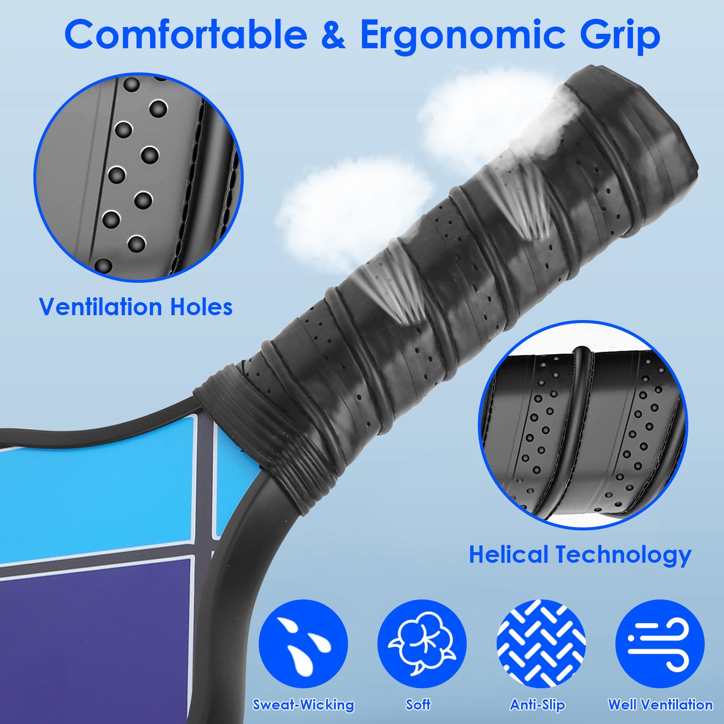 Pickleball Set 2 Fiberglass Paddles 4 Outdoor Indoor Balls Portable Carry Bag 2 Cooling Towel Lightweight Ergonomic Grip