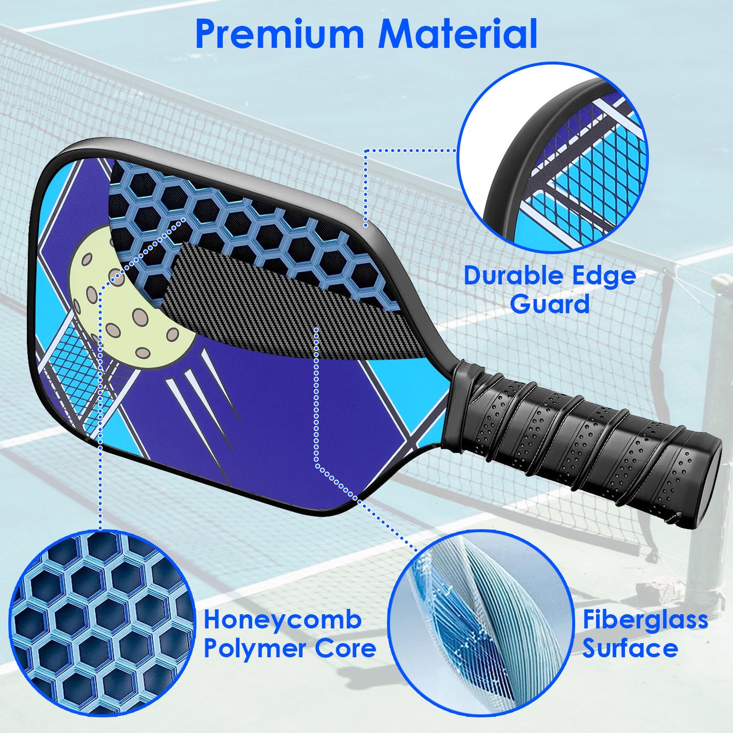 Pickleball Set 2 Fiberglass Paddles 4 Outdoor Indoor Balls Portable Carry Bag 2 Cooling Towel Lightweight Ergonomic Grip